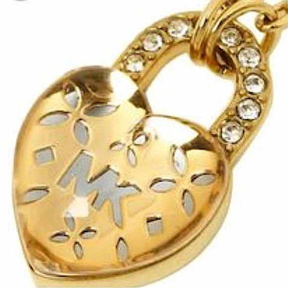 Michael Kors Logo Love Gold Tone Heart Lock Pendant Necklace - Picture 9 of 9